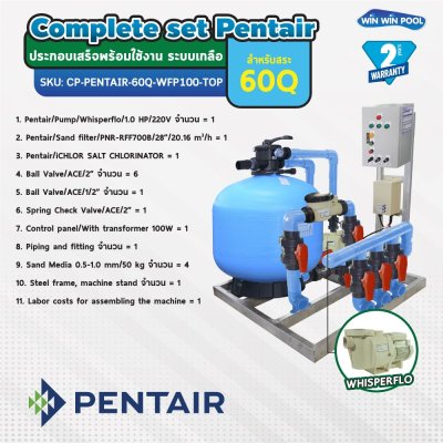Complete set Pentair Side Mount ประกอบเสร็จพร้อมใช้งาน ระบบเกลือ สำหรับสระไม่เกิน 60Q รับประกัน 2 ปี