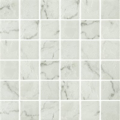 โมเสกแก้ว CYPRUS WHITE(98)  ขนาดเม็ด 48x48x4mm แผ่นละ 36 เม็ด บรรจุ 11 แผ่น/กล่อง