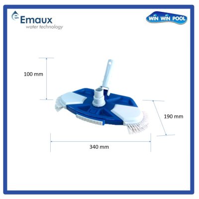 CE322 หัวดูดตะกอนดีดีลักซ์รูปพัดพร้อมด้วยด้าม มาตรฐานและขนแปรง PP ขนาด 340 x 190 x 100 มม. Emaux