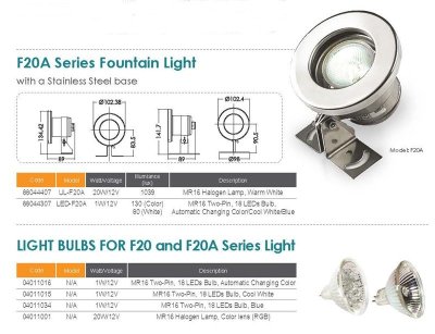 ไฟ LED F20A-CW   1W/12V  แสง cool white  ขอบสแตนเลส (เฉพาะโคม)