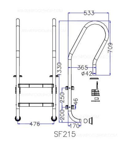 บันได 2 ขั้น Plasstic รุ่น  NSF215‐P  Emaux