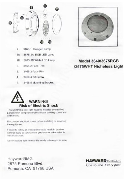 ไฟ Halogen 100 W /12 v Hayward แบบแปะผนัง หน้า ABS