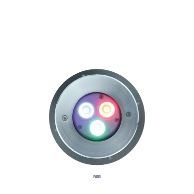 ไฟ LED 9w/12V เปลี่ยนสีได้  RGB (3 in 1)  ขอบสแตนเลส แบบฝังเบ้า JESTA