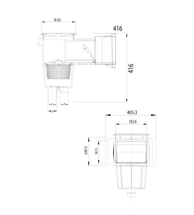 สกิมเมอร์ Wide-mouth Laswim สำหรับสระคอนกรีต (Wide-mouth skimmer for concrete pool)