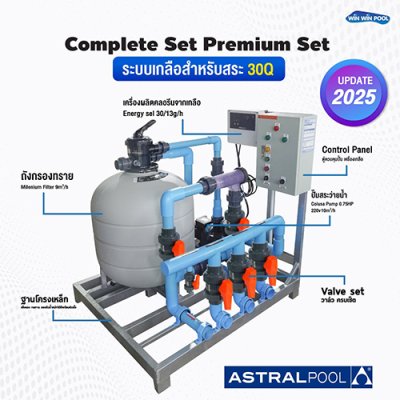 ชุด Complete set  สำหรับสระ 30 คิว ระบบเกลือ Astralpool ปั๊มเสียงเงียบสุดๆ ใช้งานง่ายสุด