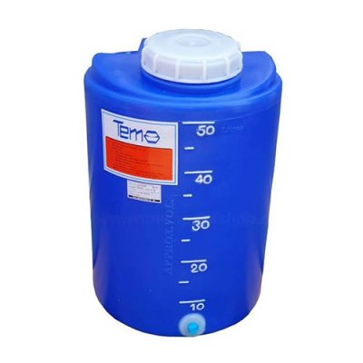 PE Tank ถังPE 50ลิตร TEME หนา 4 mm สีน้ำเงิน พร้อมสเกลบอกปริมาณสารเคมี มีรูเดรน 1/2"
