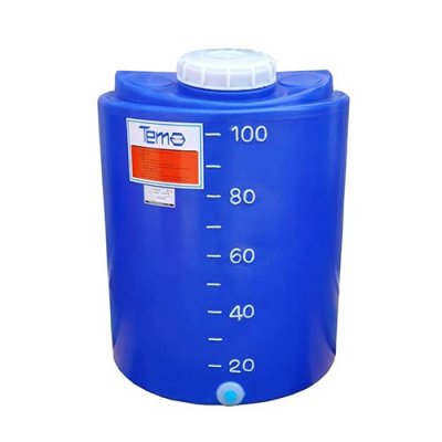PE Tank ถังPE 100ลิตร TEME หนา 3.5 mm สีน้ำเงิน พร้อมสเกลบอกปริมาณสารเคมี มีรูเดรน 1/2"
