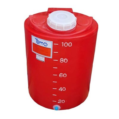 PE Tank ถังPE 100ลิตร TEME หนา 3.5 mm สีแดง พร้อมสเกลบอกปริมาณสารเคมี มีรูเดรน 1/2"