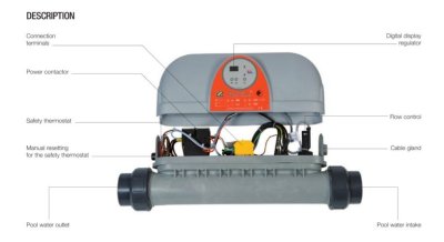 เครื่องทําน้ำอุ่นด้วยไฟฟ้าขนาดเล็ก 12 กิโลวัตต์   RED LINE "PLUS" 12 KW Electric Heater Zodiac