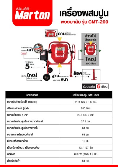 เครื่องผสมปูนMarton รุ่นCMT 200