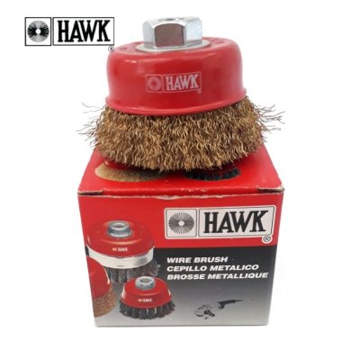 แปรงลวดถ้วยสีทอง รูเกลียว Hawk Heavy Duty Brass Coated Wire Cup Brush