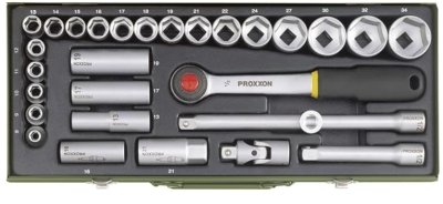 ชุดบ๊อก 1/2Sq.dr. 29ตัวชุด Proxxon 23000 Socket Set Silver/Green 1/2-Inch Set of 29 Pieces