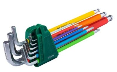 SATA 09101CH ชุดประแจหกเหลี่ยมหัวบอลยาวพิเศษ 9 ตัวชุด หุ้มยางกันลื่น ทนน้ำมัน 1.5-10mm.Rainbow Series 9-Piece Extra Long Ball Head Hexagonal Wrench Set