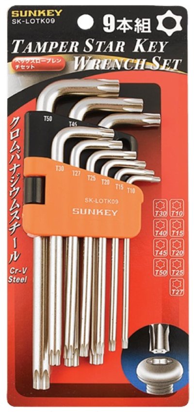 ประแจหกแฉกท็อคยาวกลาง มีรู 9 ตัวชุด T10-T50 SUNKEY SK-LOTK09