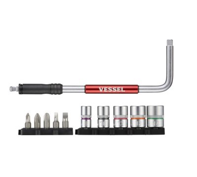 ชุดด้ามขันเร็ว หัวใส่ดอกไขควง 6.35 + หัวใส่ลูกบ๊อก 1/4Sq. VESSEL  SLH2-1