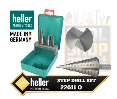 ดอกสว่านเจาะรูหลายระดับ ทรงเจดีย์ แบบก้านกลม STEP DRILL BIT heller  Set of 3 Bits 22611 0