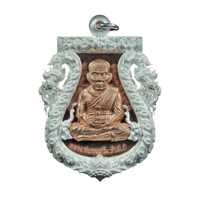 เหรียญเสมาฉลุ ยกองค์หลวงพ่อทวดหน้าเลื่อน-หลังพ่อท่านเขียว เนื้อนวะซุ้มเงิน