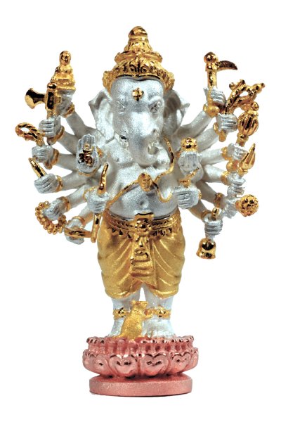 พระพิฆเนศปาง 16 กร สูง 2.9 cm บรอนซ์ชุบ 3K