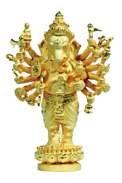 พระพิฆเนศปาง 16 กร สูง 2.9 cm บรอนซ์ชุบทอง