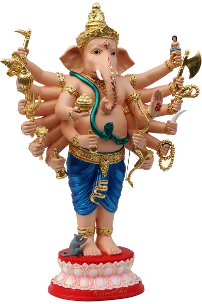 พระบูชาพิฆเนศปาง 16 กร สูง 24" เพ้นท์สีเนื้อทาทองกากเพชร