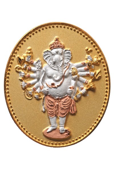 เหรียญพระพิฆเนศปาง 16 กร สูง 3.8 cm ชุบ 3K รุ่น มหาจักรพรรดิ พ.ศ.2553