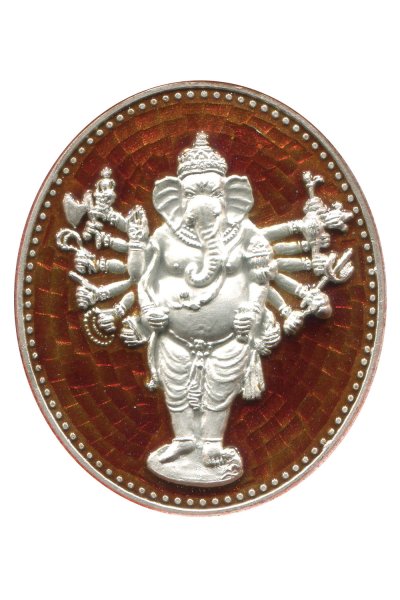 เหรียญพระพิฆเนศปาง 16 กร สูง 3.8 cm เงินลงยา 2 หน้า สีแดง รุ่น มหาจักรพรรดิ พ.ศ.2553