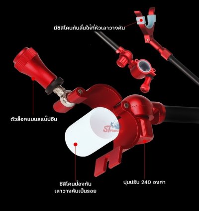 ที่คล้ำเลาวางคัน เป็นอลูมิเนียมอัลลอย ตัวล็อคแบบสแน็ปอิน ปรับได้ 240 องศา