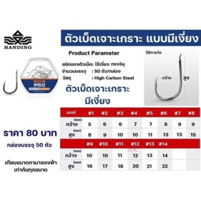 ตัวเบ็ดมีเงี่ยง Handing ทรงจินุ (สายเข้าปาก) (สายเจาะเกราะไม่ควรพลาด)