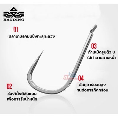 ตัวเบ็ดไร้เงี่ยง Handing ทรงจินุ (ก้านยาว) สายเจาะเกราะสายเข้าปาก เทียบขนาดจินุซองแดงทุกขนาด