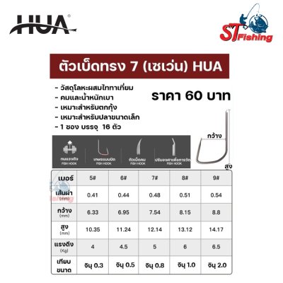 ตัวเบ็ด HUA ทรง 7 (เซเว่น) (เหมาะสำหรับปลาขนาดเล็ก)