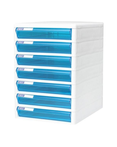 ตู้ลิ้นชักใส่เอกสาร Orca TCB-7 7 ชั้น โครงขาวลิ้นชักสีฟ้า