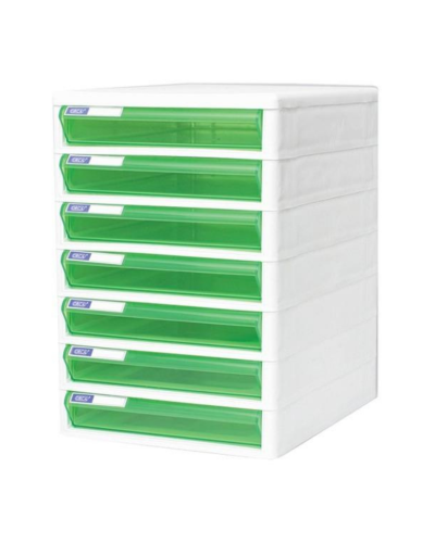 ตู้ลิ้นชักใส่เอกสาร Orca TCB-7 7 ชั้น โครงขาวลิ้นชักสีเขียว
