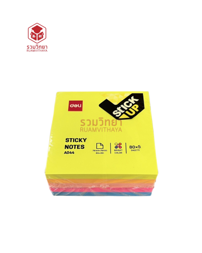 กระดาษโน๊ตชนิดมีกาว Deli No.A044 3x3 นิ้ว สีสะท้อนแสง 5 สี