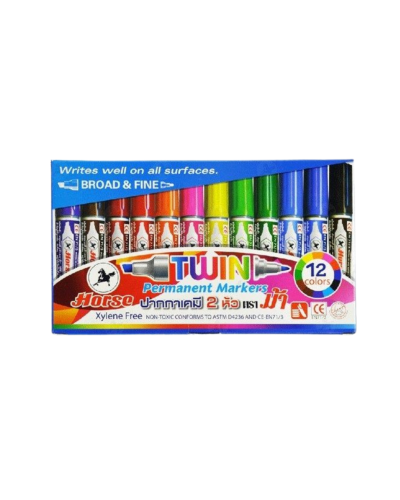 ปากกาเคมี Horse 2 หัว D-4236 12 สี