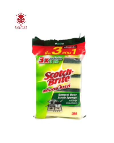 ฟองน้ำล้างจานพร้อมใยขัดสีเขียว 3M Scotch Brite