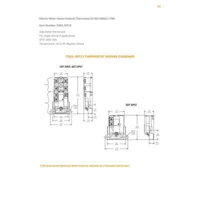 Control Thermostat 65-95C Single 2 PIN