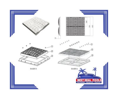 สะดือสระน้ำ เซฟตี้ "EMAUX" VGB Anti Vortex Maindrain Square 12" x 12"