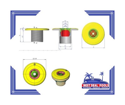Return inlet "Multiflow", threaded 2", to glue 1.5" (D50 mm) Water dispenser model, ABS plastic, special design dispenser, adjustable water speed 3 units, threaded 2"/glue 1.5"