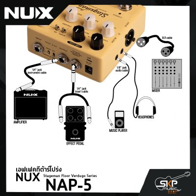 เอฟเฟคกีต้าร์โปร่งเสียง Chorus , Reverb , Freeze , Loop 60 วินาที  , XLR DI Output NUX Stageman Floor Verdugo Series (NAP-5) สินค้าใหม่แท้ รับประกัน 1 ปี