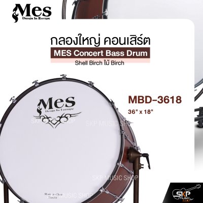 กลองใหญ่ คอนเสิร์ต ไม้ Birch MES Concert Bass Drum , Shell Birch