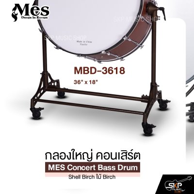 กลองใหญ่ คอนเสิร์ต ไม้ Birch MES Concert Bass Drum , Shell Birch