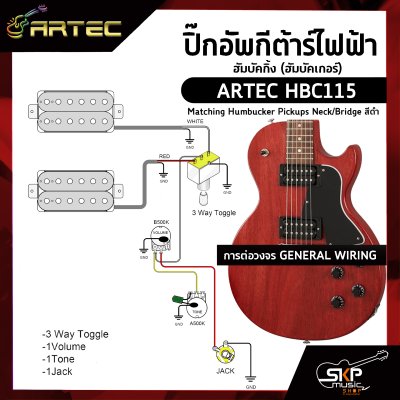 ปิ๊กอัพกีต้าร์ไฟฟ้า ฮัมบัคกิ้ง (ฮัมบัคเกอร์) ARTEC HBC115 Matching Humbucker Pickups Neck/Bridge สีดำ