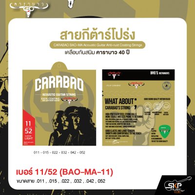 สายกีต้าร์โปร่ง เคลือบกันสนิม คาราบาว 40 ปี CARABAO BAO-MA Acoustic Guitar Anti-rust Coating Strings