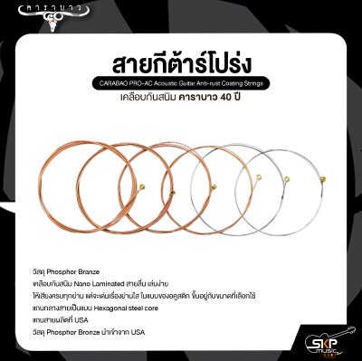 สายกีต้าร์โปร่ง เคลือบกันสนิม คาราบาว 40 ปี CARABAO PRO-AC Acoustic Guitar Anti-rust Coating Strings