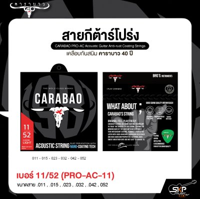 สายกีต้าร์โปร่ง เคลือบกันสนิม คาราบาว 40 ปี CARABAO PRO-AC Acoustic Guitar Anti-rust Coating Strings