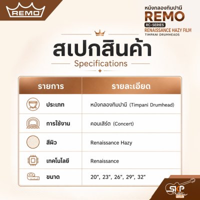 หนังกลองกลองทิมปานี Remo RC-Series Renaissance Hazy Film Timpani Drumheads