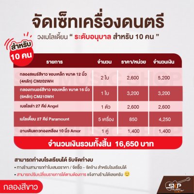 จัดเซ็ท เครื่องดนตรี วงเมโลเดี้ยนระดับอนุบาล (กลองขาว) 10 คน