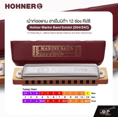 เม้าท์ออแกน ฮาร์โมนิก้า 12 ช่อง คีย์ซี Hohner Marine Band Soloist (364/24C) 12 Holes Key C , Marine Band Series Diatonic and Solo Harmonica