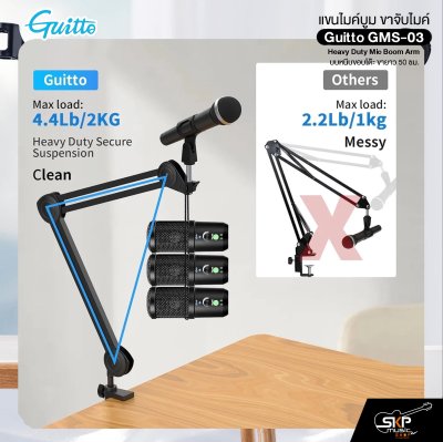 แขนไมค์บูม ขาจับไมค์ แบบหนีบขอบโต๊ะ ขายาว 50 ซม. Guitto GMS-03 Heavy Duty Mic Boom Arm