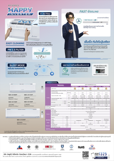 แอร์มิตซูบิชิ Mitsubishi ติดผนัง HAPPY INVERTER รุ่น MSY-KY15VF ขนาด 15,013 BTU